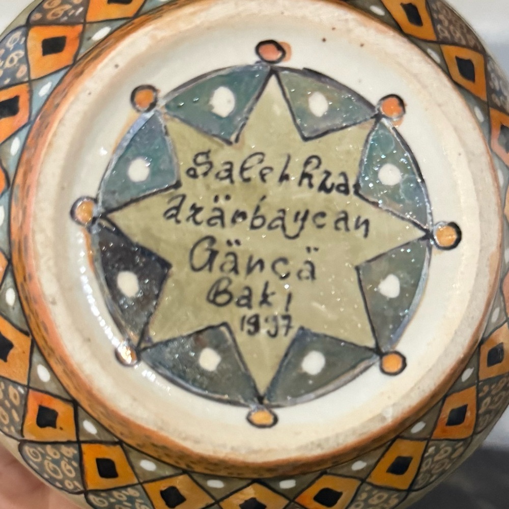 SIGNED, HAND PAINTED ORNATE TEA POT, VASE & CANDLE HOLDER BY ARTIST SALEH RZA - Picture 6 of 10